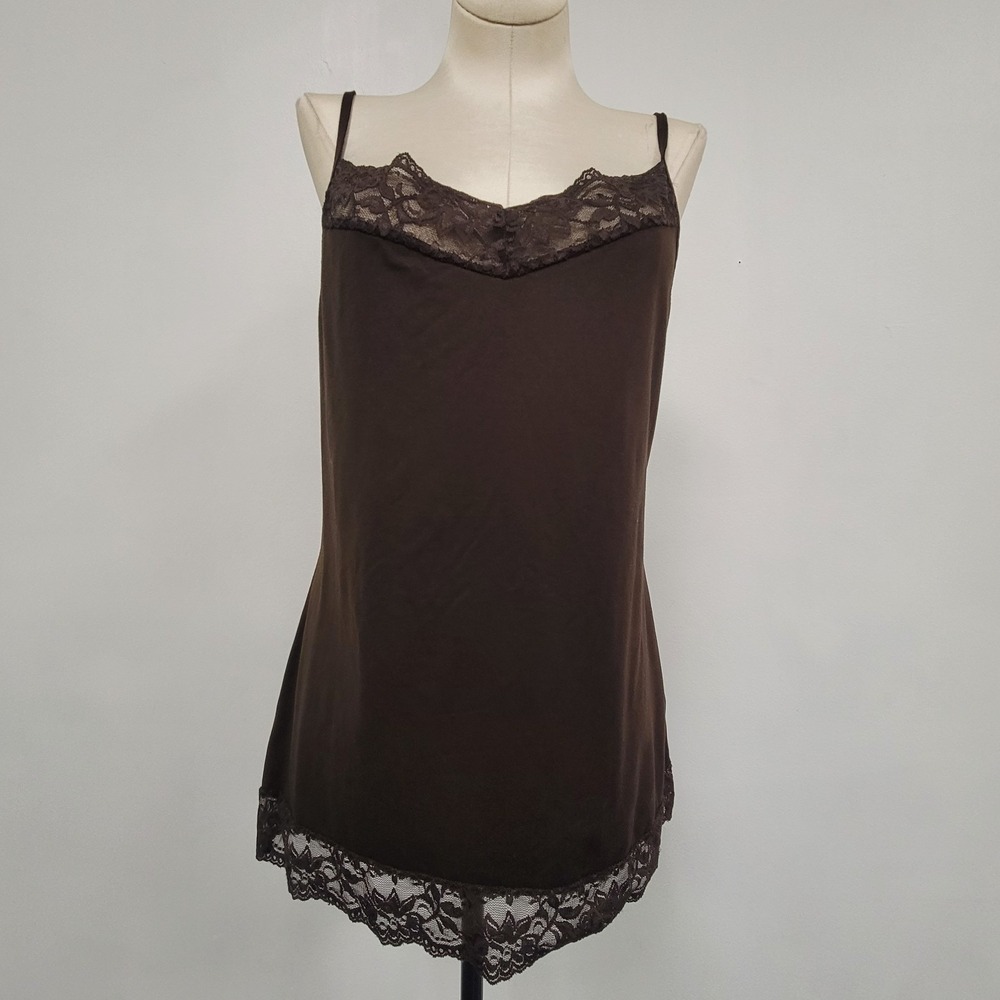 Apt 9 Womens Y2K Lace Trim Spaghetti Strap Tank Top Size L Chocolate‎ Brown Prep